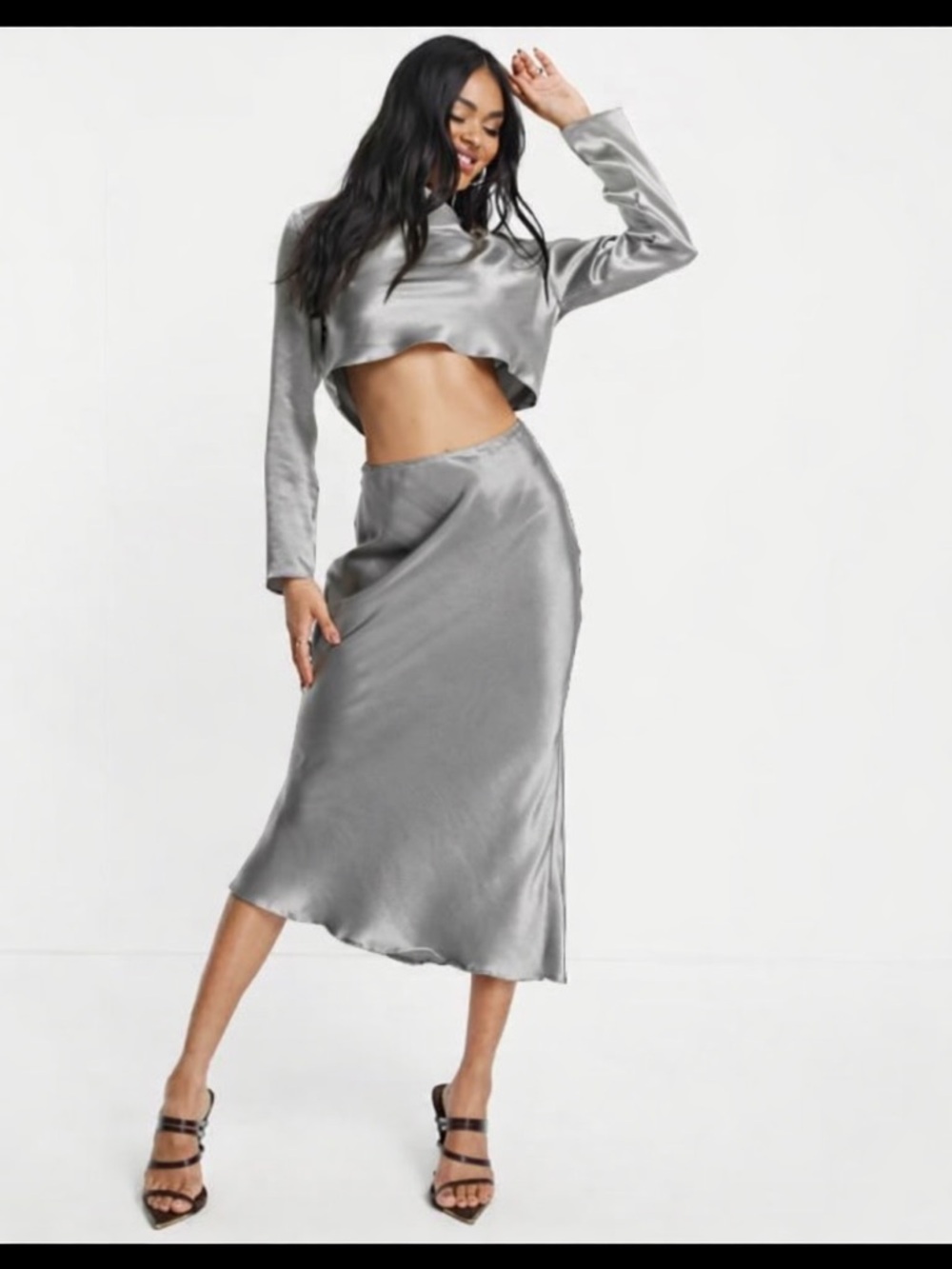 Anthropologie Satin Bias Midi Skirt in Light Champagne
